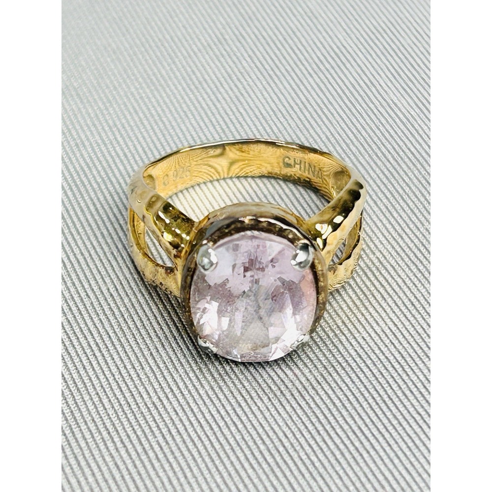 Sterling Silver Gold Tone Size 7.25 Ring With Faux Lavender Stone China READ - Picture 1 of 8